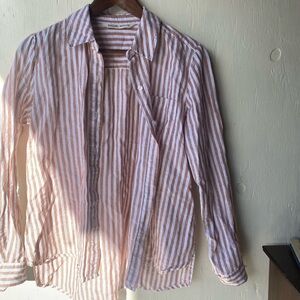 Linen/cotton blend striped button up